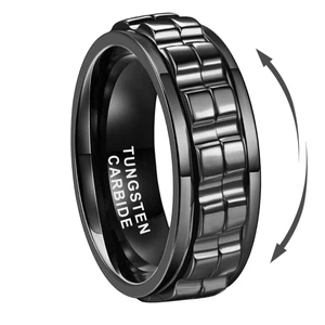 Coolstyle Jewelry 8mm Fashion Engagement Wedding Band Anxitey Released Black Tungsten Spinner Rings for Men Women Comfort Fit