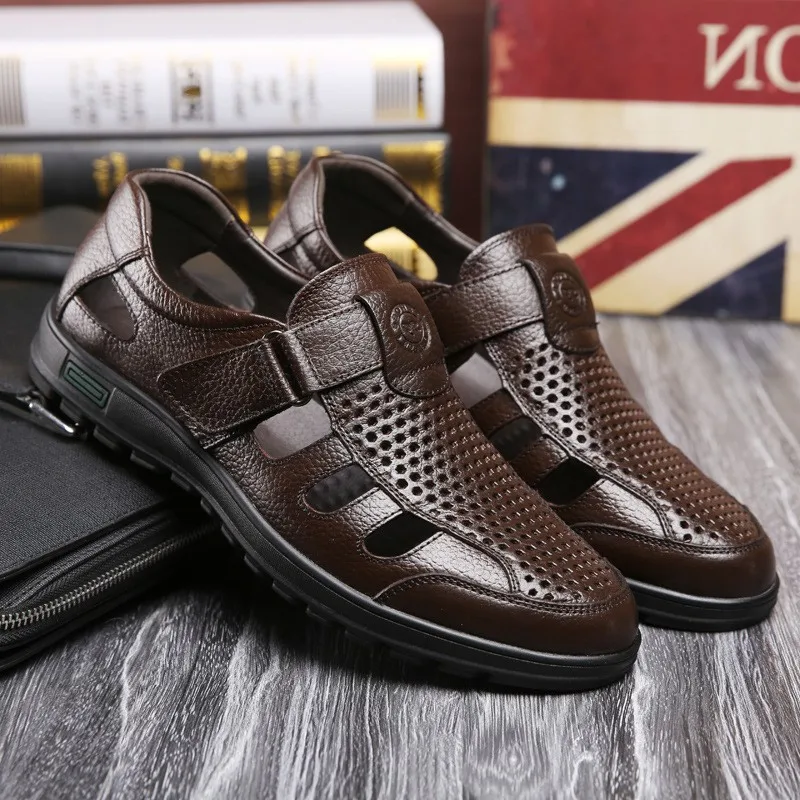 Summer Sandals Men New Genuine Leather Hollow Shoes Beach Style New Arrival Men Sandal
