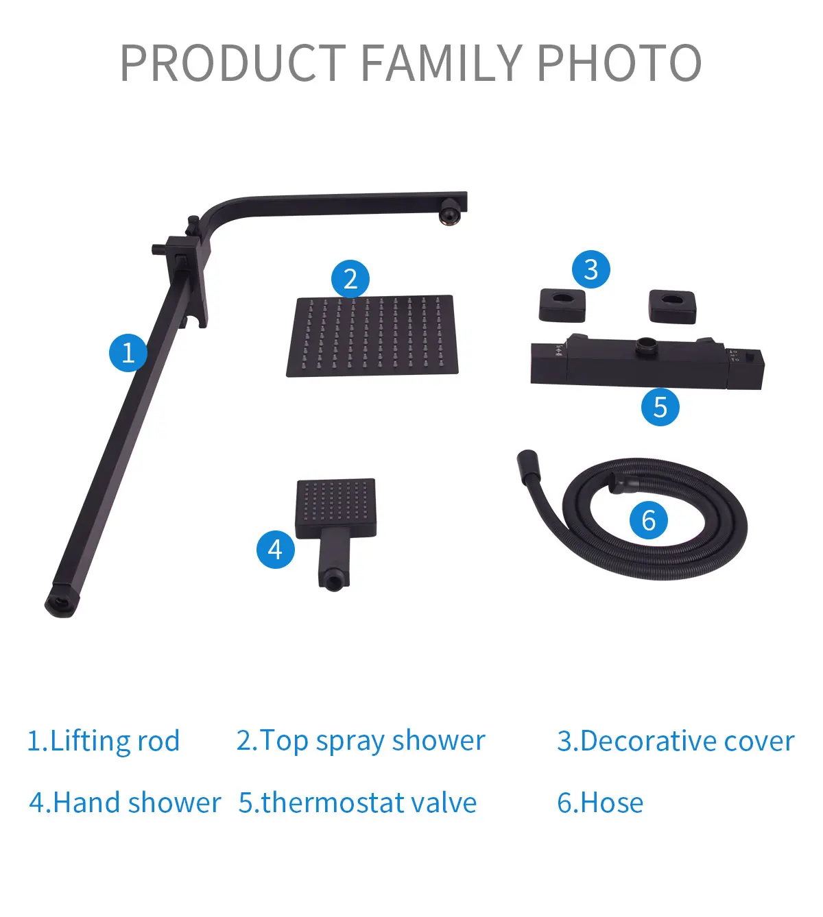 Modern Brass Square Dual Function Bar Valve Shower System - Black details