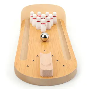 Table Top Mini Bowling Game Set Wooden Table Top Mini Baby Adult Fingertip Steel Ball Board Game for Men Women Kids Teens