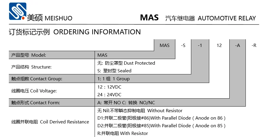 Meishuo MAS-S-112-C 30a/20A 14VDC Small 12v Relay Automotive Micro Rele