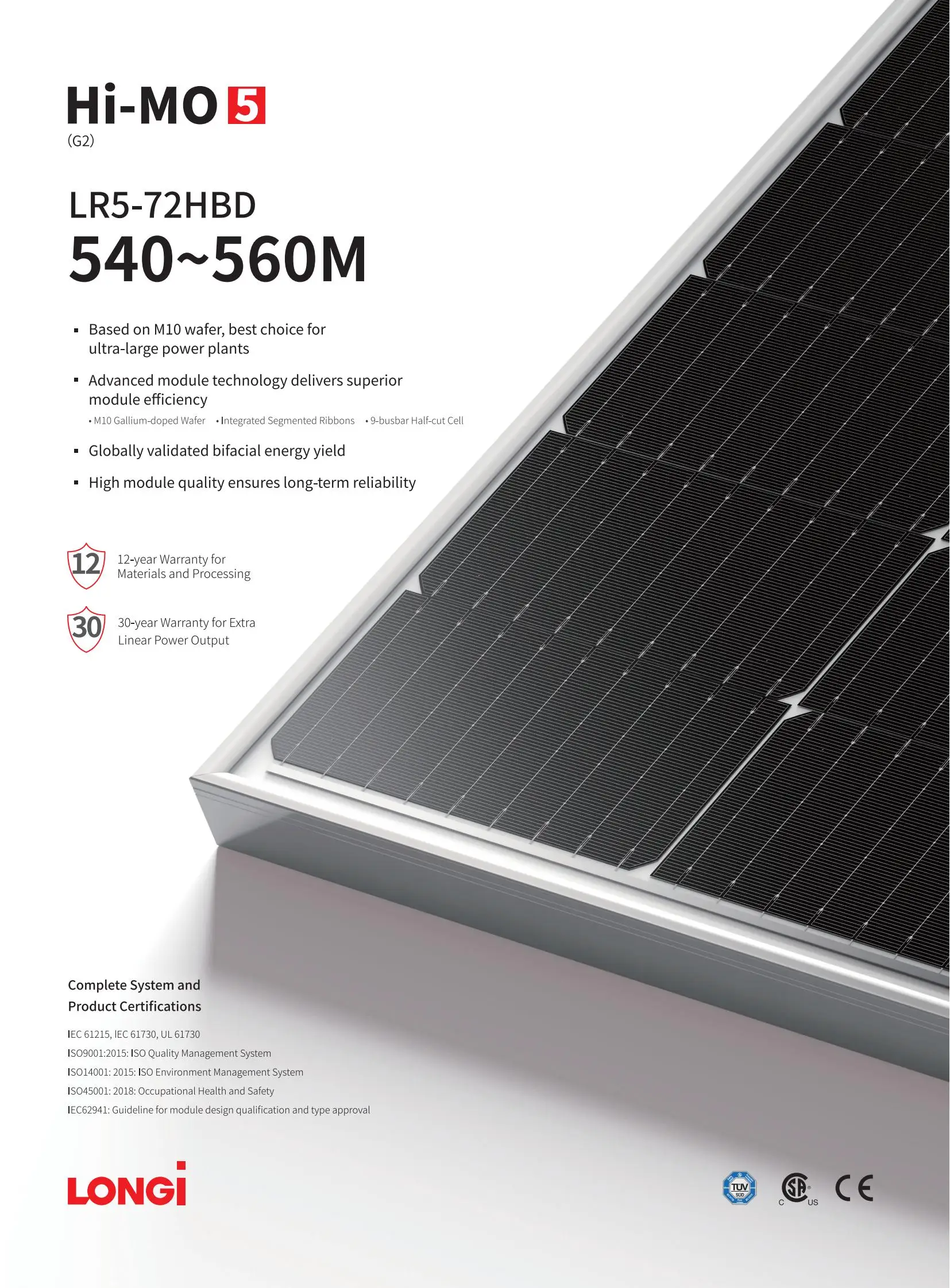 High Transmission Glass Bifacial HPBC Tech Longi Monocrystalline Solar Panel for Solar Energy System 1