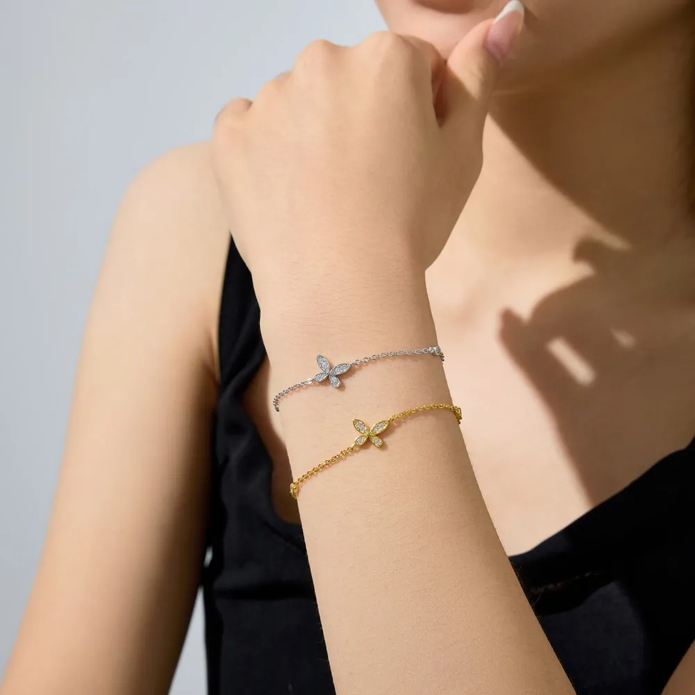 KAKODIY Fine Fashion 925 Sterling Silver Rhodium Plated 18K Gold Chain 5A Cubic Zirconia Butterfly Pendant Classic Bracelet detail 1