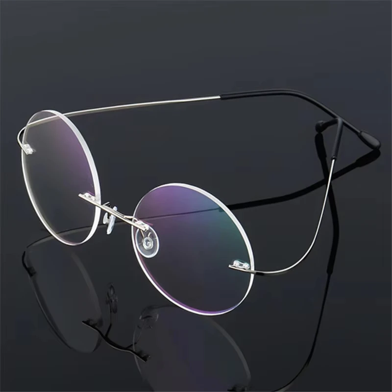 Logo Custom Fashion Men Women Super Elastic Frameless Optical Eyeglasses Rimless Round Titanium Alloy Glasses Frames