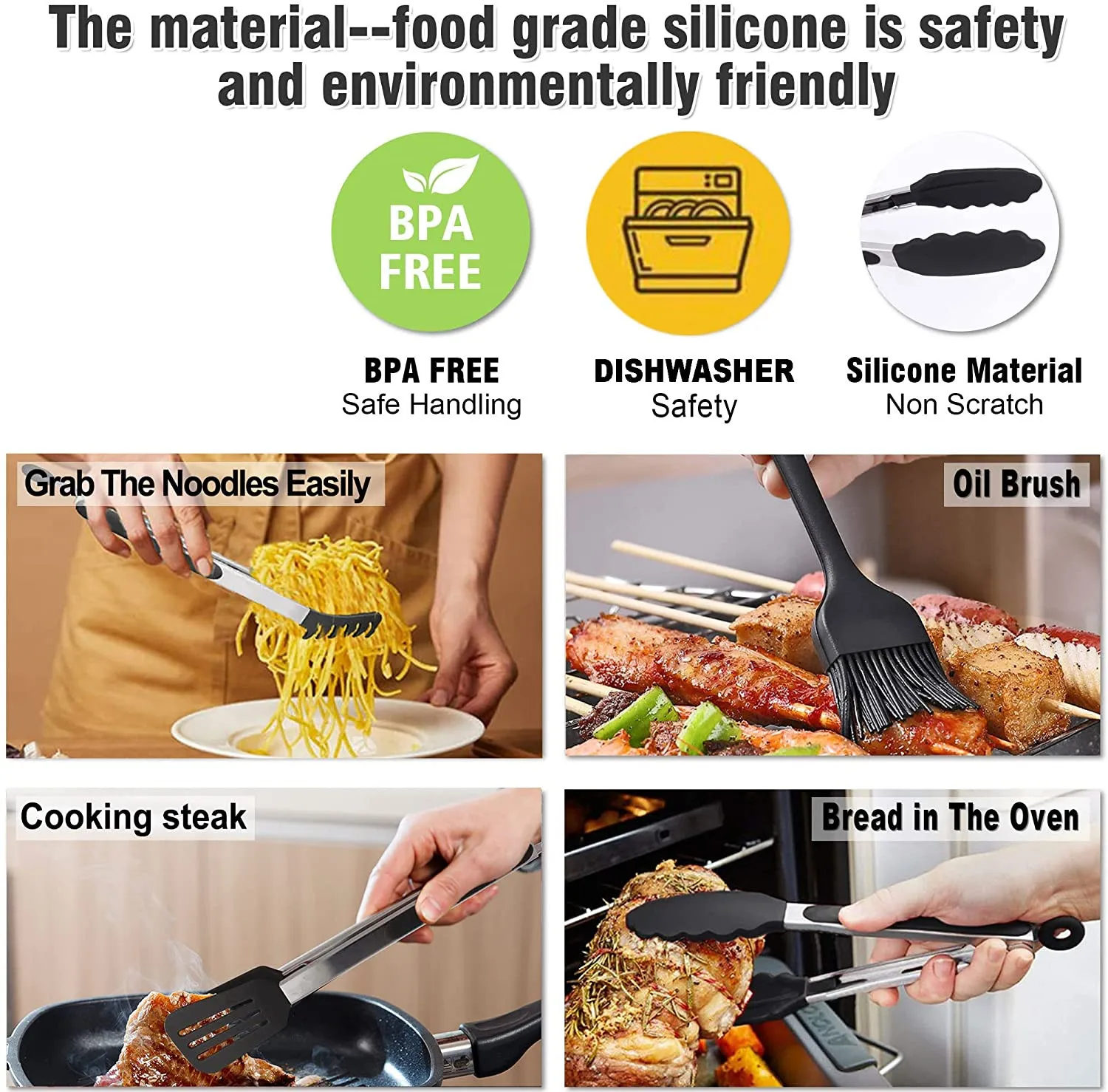 4 Pack Silicone Cooking Kitchen Tongs for Cooking With Silicone Tips Non-Stick BBQ Grilling Cooking Tongs/Food Tong supplier