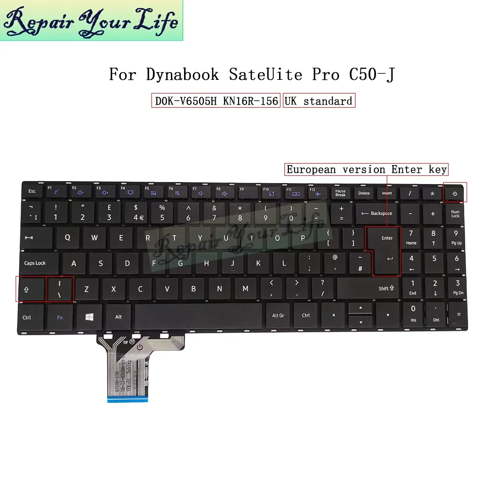 UI US International UK TR Notebook Keyboard for Dynabook Toshiba Satellite Pro C50-J C50-J-11A C50-H C50-E D0K-V6505H KN16R-156