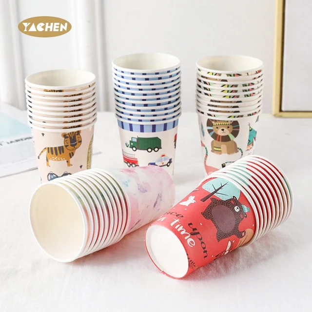 YACHEN Wholesale 9OZ Cartoon Animal Print Disposable Paper Cups Kids Birthday Party Supplies Disposable Drink Cups