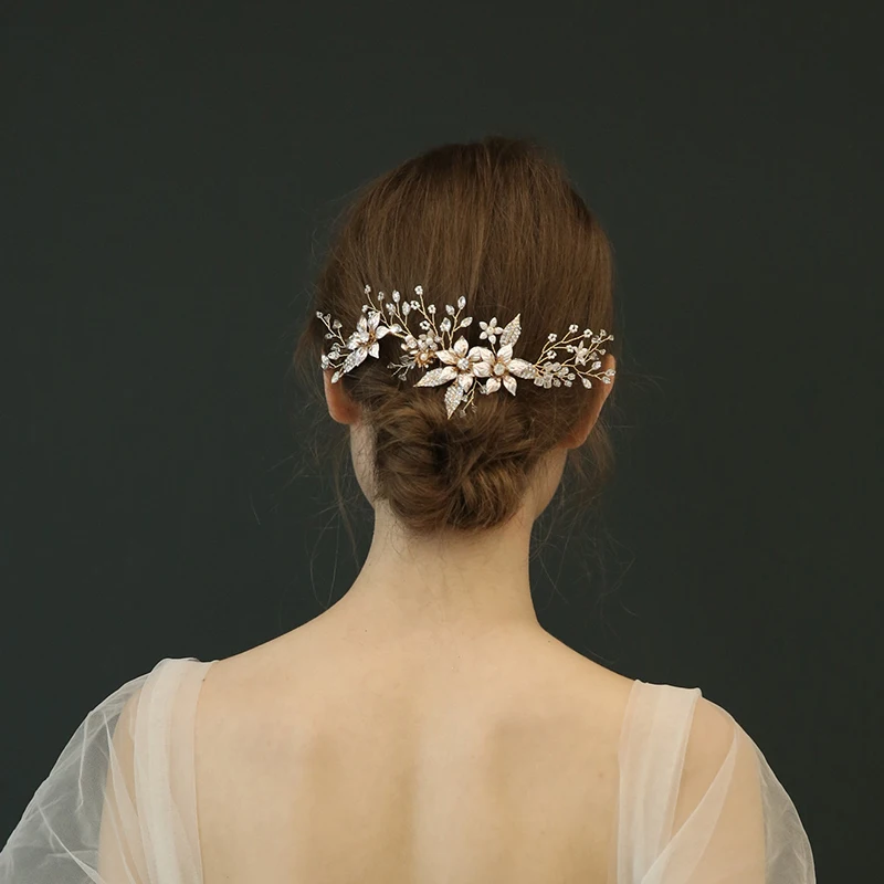 Handmade Elegant Rhinestone Pearl Bridal Tiara Wedding Bride Hair Comb for Momen