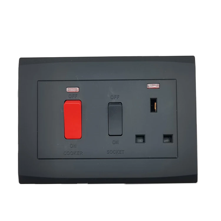 VNX New Design UK Black Spray Paint 13A 45A Double Socket for Coooker With Neon Indicator