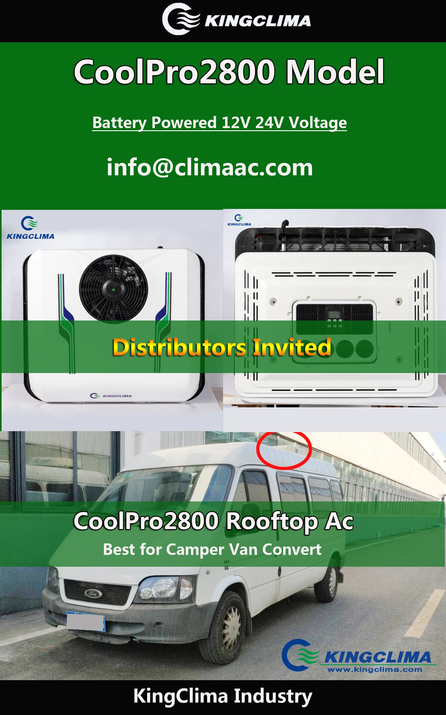 Kingclima 12v 24v Electric Semi Truck Ac Units Van Truck Air