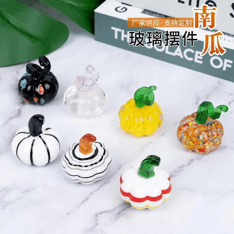 Mini Glass Pumpkin Figurine Cute Desktop Decor Colored Crystal Pumpkin Ornament