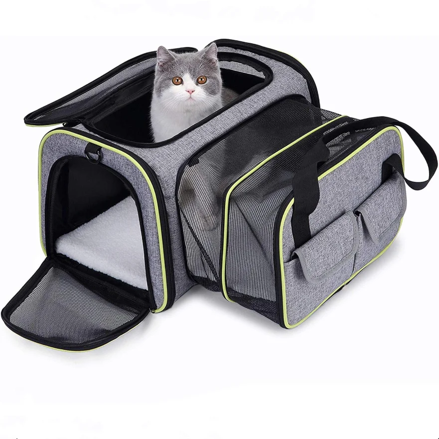 Переноска для двух кошек. United Pets мягкая сумка-переноска "Mesh Bag" 44 х 23 х 28 см, черная/желтая. Мягкая переноска для кошек. Расширяющаяся сумка переноска для кошек. Сумка переноска для животных Airline.