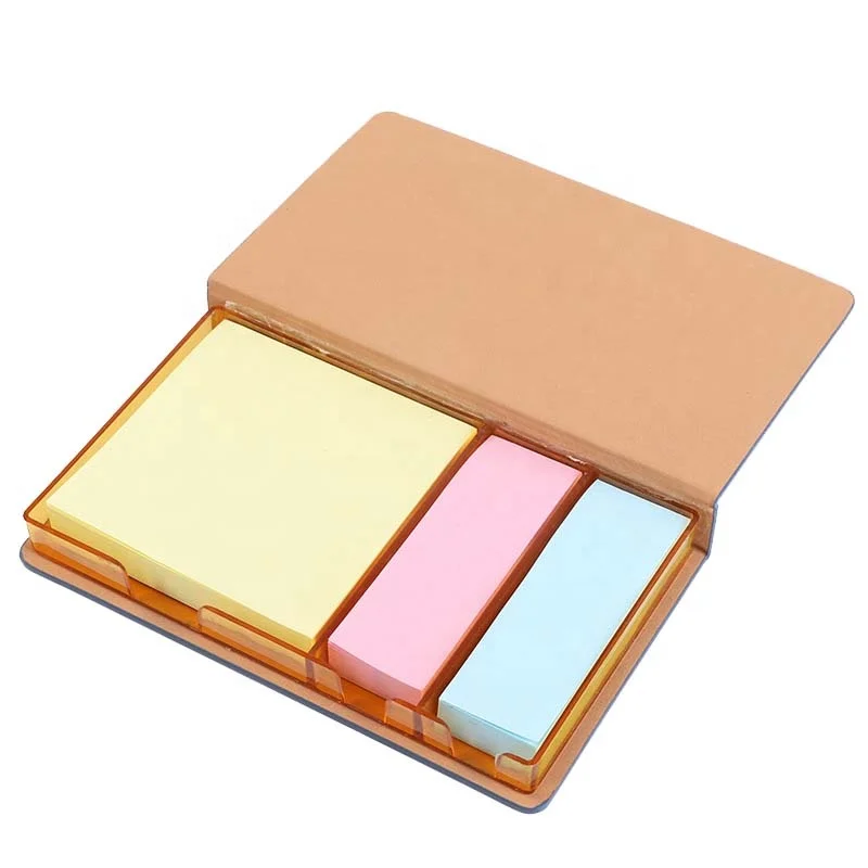 Adhesive Sticky Note Memo Pad With Pen and Ruler in Kraft Paper Box