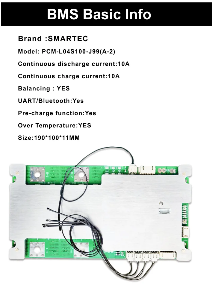 4S 100A Smart BMS with Bluetooth for 12.8V Lifepo4 Batteries