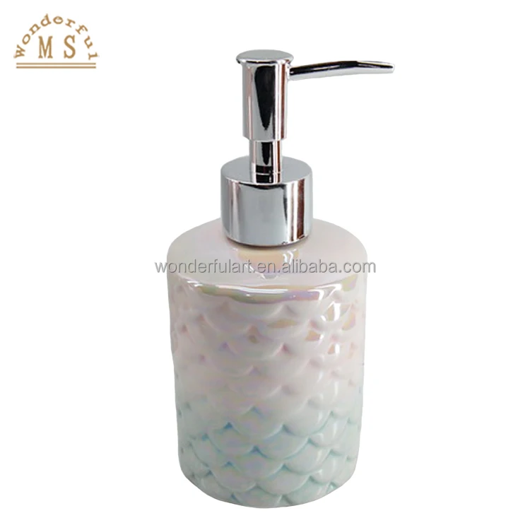 Shiny Glazing Ceramic Mermaid Scale Soap Dispenser Lotion Dispenser Brush Holder Ocean Style Bathroom Sets Suit for Homeware