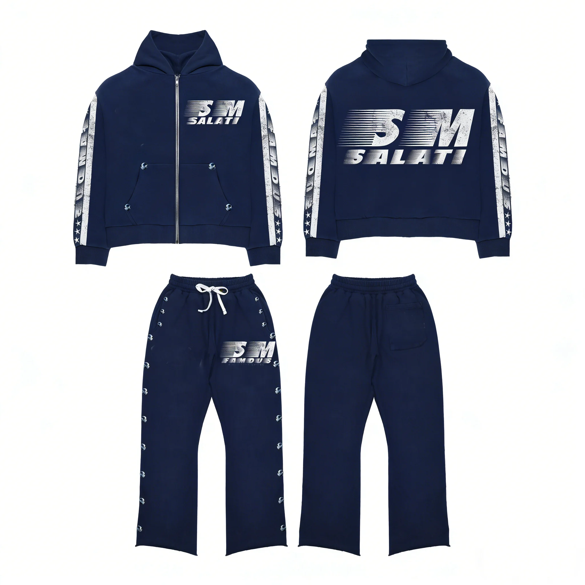 SALATI Custom logo Pattern Manufacturers Good Quality Tracksuits Mens Flared Sweatpants and Hoodie Sets Tracksuit Set Unisex gallery 4