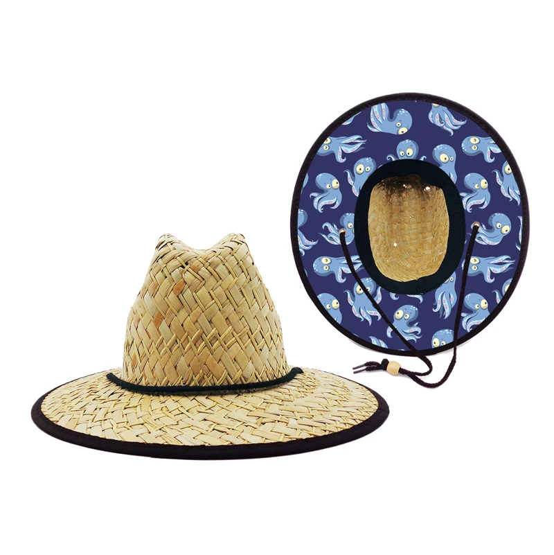 Sun Protection Custom Straw Lifeguard Hat Cute Octopus Wide Brim Hat Toddler Stylish Hats