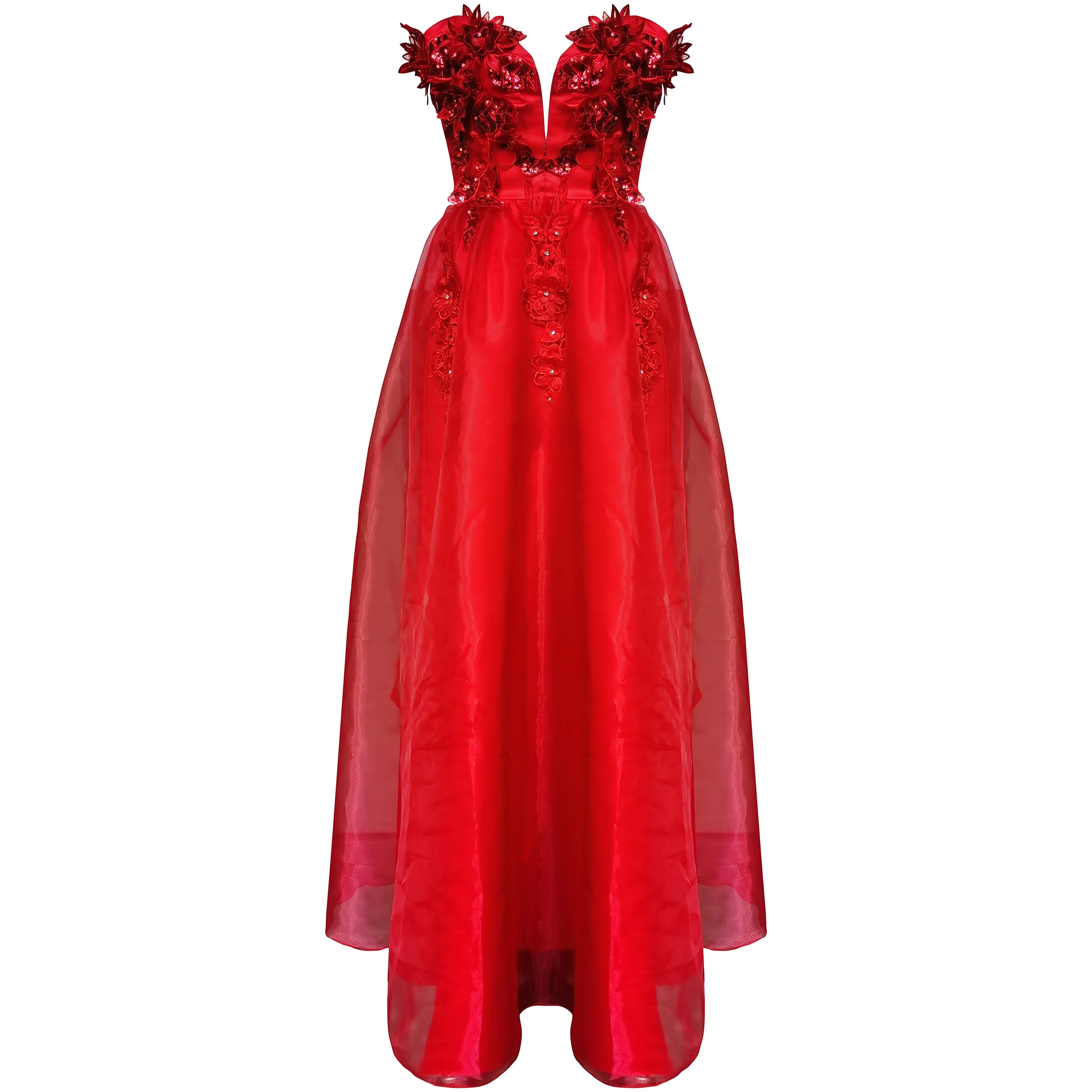 strapless open back dress Ruby Red Oyemwen Sequin High Slit Birthday Holiday Dress – Fashion Bomb  Daily Shop main image 1