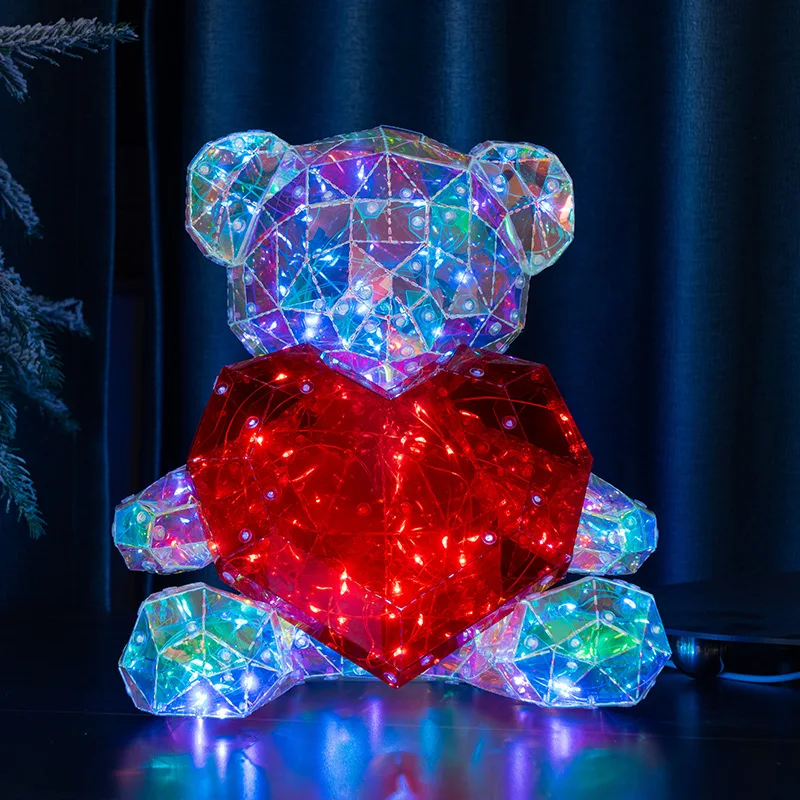 Custom Led Bear Led Light Teddy Bear Birthday Decoration Holographic Film Pvc Colorful Bear For