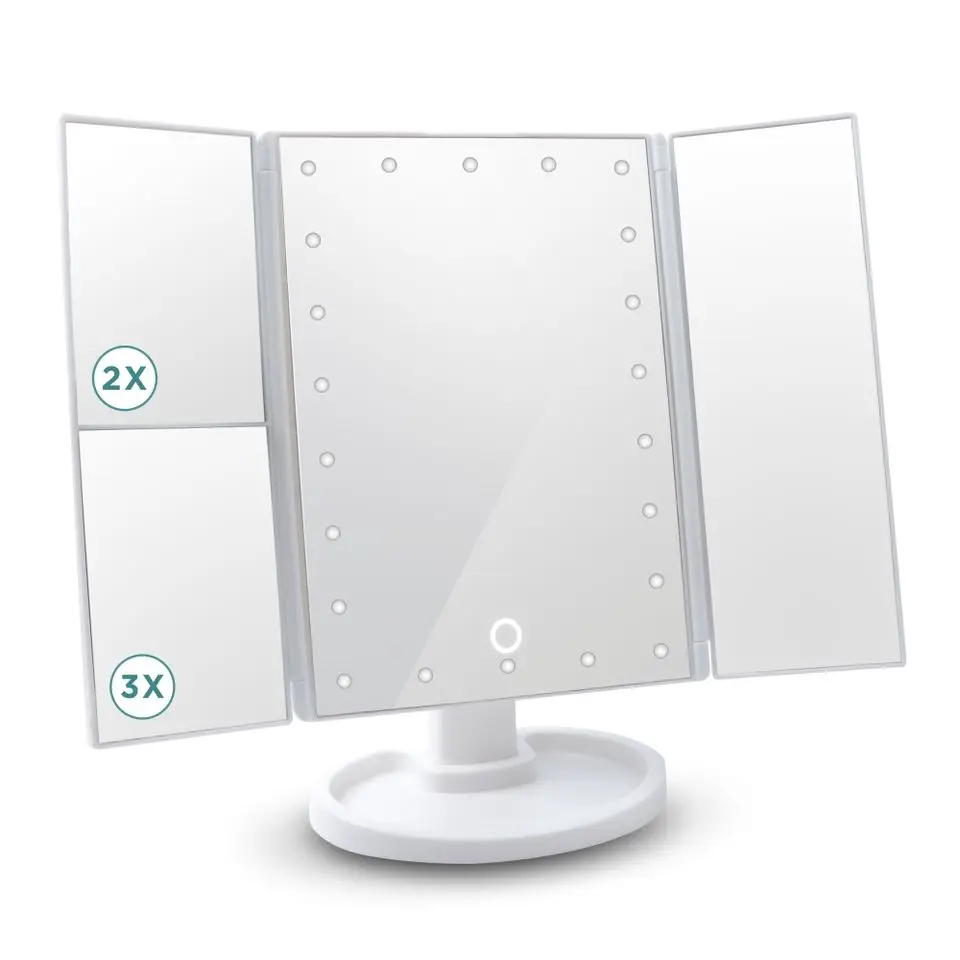 hot Three Trifold mirror Desktop Foldable Travel Vanity Portable Led Makeup Mirror With Led Light