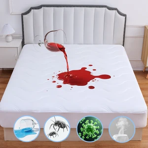 Waterproof Quilted Mattress Protector Breathable Anti-Mite Anti-Bacterial Cover Fitted Bed Sheet & Pillowcase Set