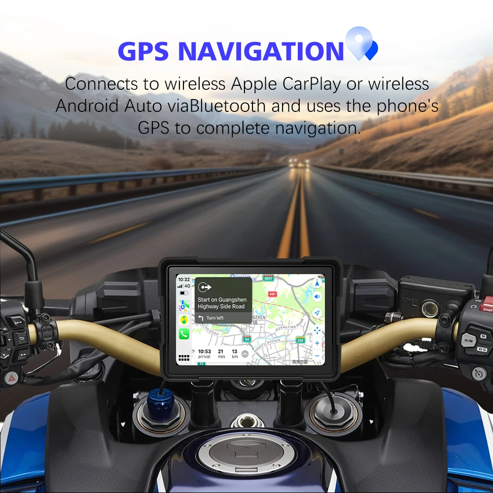 5" IPS Portable Motorcycle Wireless CarPlay Android Auto Waterproof Touch Screen | UK