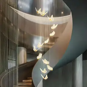 Zeal Lighting Decorative Long Stairwell Ceiling Pendant Light Duplex Hotel Lobby Dining Hall Modern butterfly Chandeliers