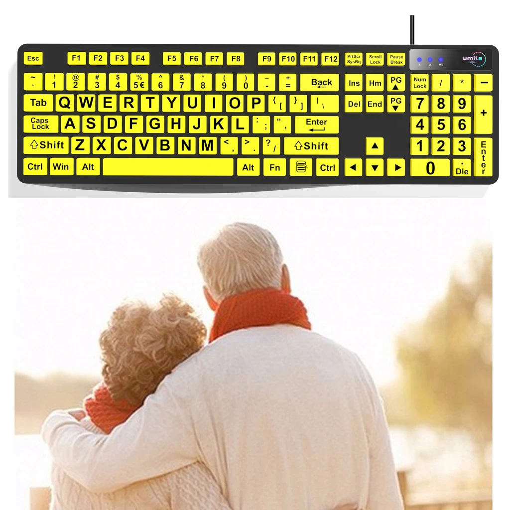Large Printed Letters Low Vision Keyboard Computer Portable Custom Keyboard for Old People