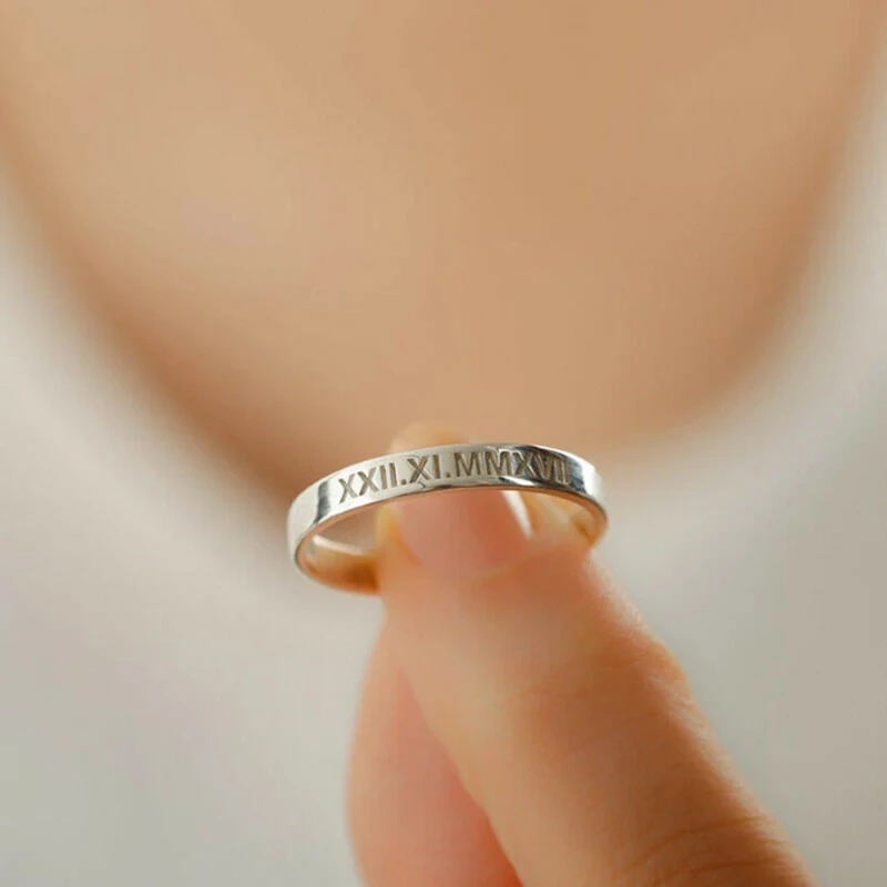 Custom Engraved Name Number Date Ring Personalized Fashion Jewelry for Lovers Women 18K Gold Plated Stainless Steel Finger Ring
