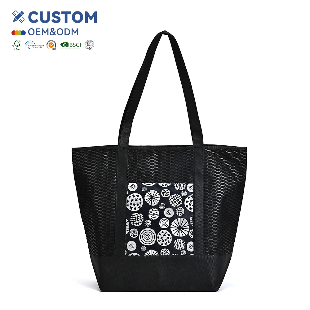 Wholesale Large Capacity Black No Woven Bag With Zipper Women Custom Hawaii Opihi Print Handbag Office Casual Shopping Bag