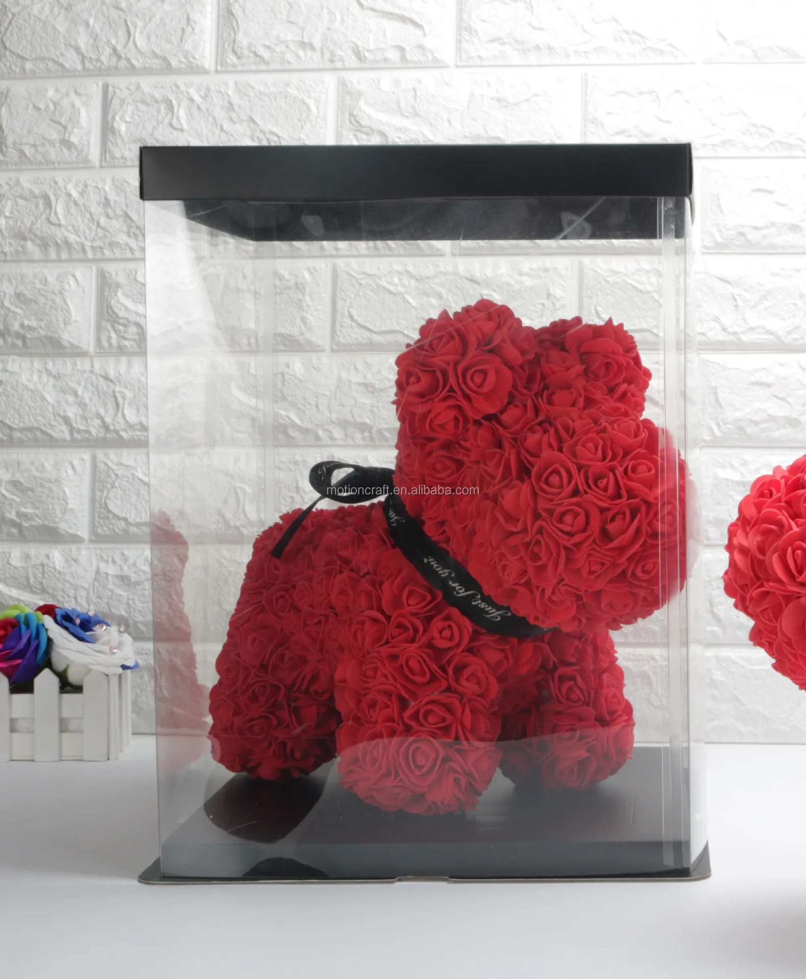 Rose Box Bear Doll Box Plastic Gift Box Packing Super Clear Thicken Layer Transparent Flower Box Birthday Cake Box(Black /& Transparent