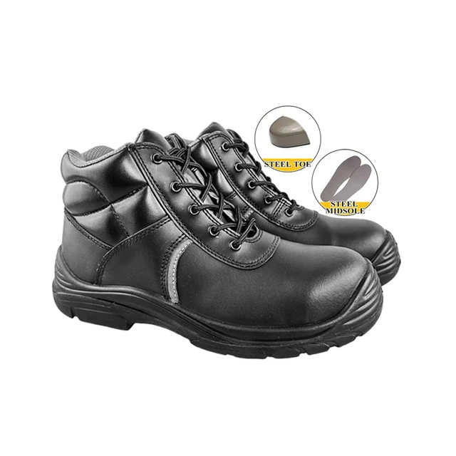 Classic Men S3 Boots Zapatos De Lluvia Steel Mill Power Station Steel Toe Midsole PU-sole Injection Black Security Leather Shoes