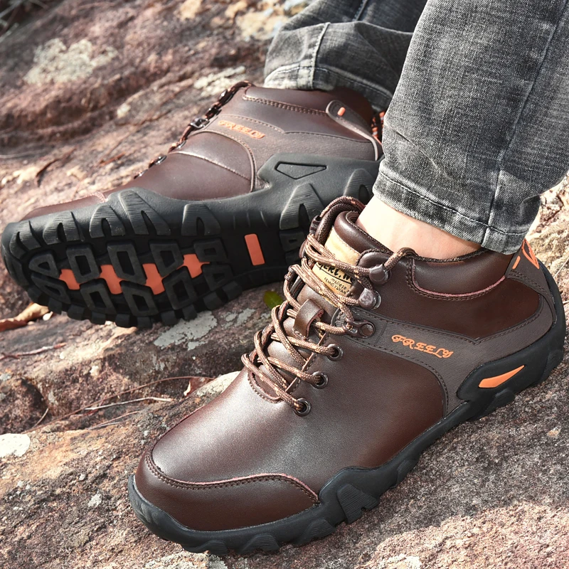 Waterproof Men Hiking Shoes Leather Trekking Sneakers Men's Winter ...