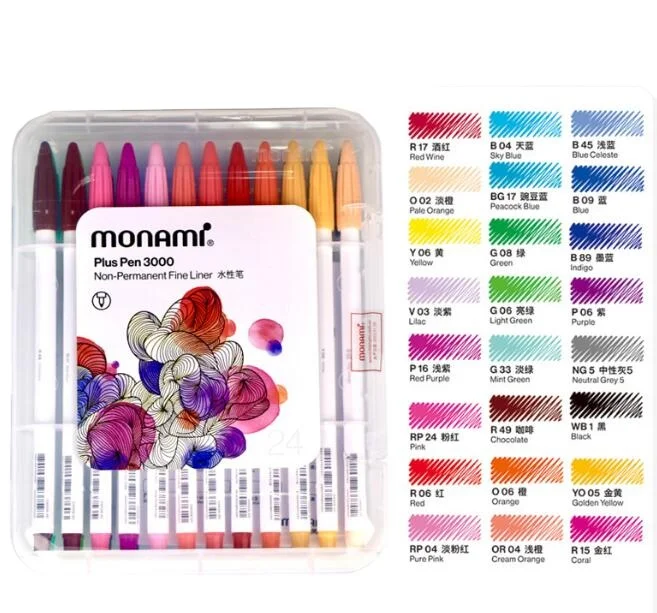 MONAMI 24 Colors Permanent Marker Name Pen Set