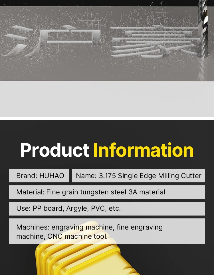 HUHAO 1/8 Shank Single Flute Spiral Tungsten Milling Cutter One Flute Up Cut Engraving Drill Router Bit for Acrylic PCB PVC Wood