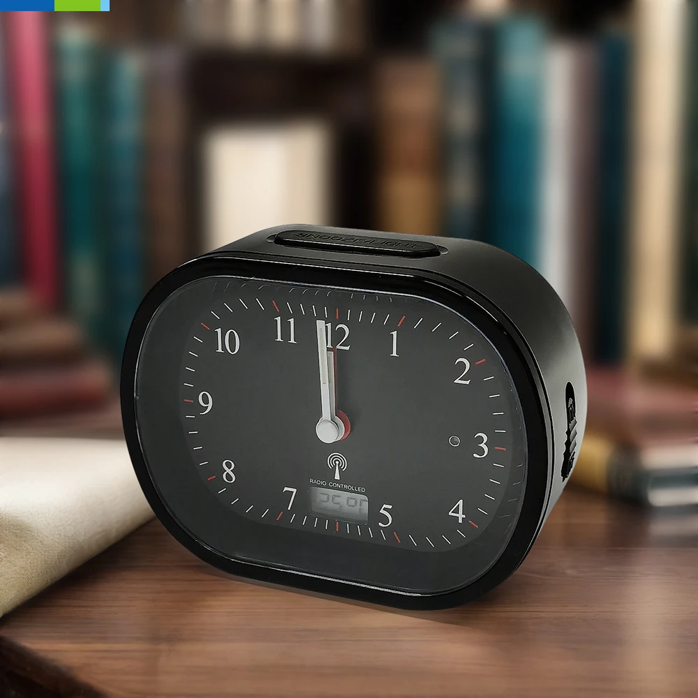Smart Quartz Desk Clock with Fashion Style RCC & DCF77 Signal Sets Time and Reminds for Desktop or Outdoor Use