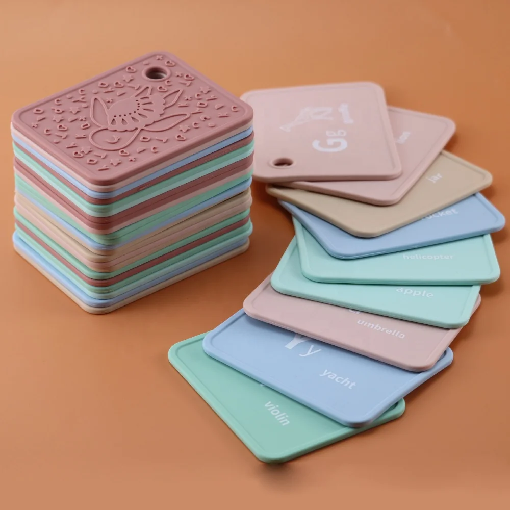Washable Eco Friendly Reusable Alphabet Flash Cards Preschool Silicone Flashcards for Baby Educational Learning Alphabet Toys