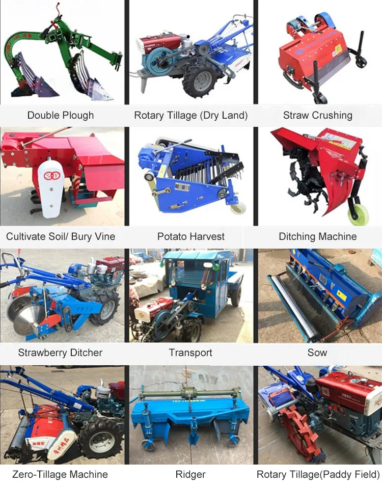 Chinese 12hp diesel Engine Rotary Blades Brush Cutter Gearbox Accessories  Trailer Attachment Power Tiller Walking Tractor