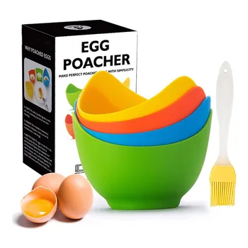 Kitchen Gadgets Pack of 4 Silicone Egg Holder with Extra Oil Brush Plastic Boiled Egg Holder