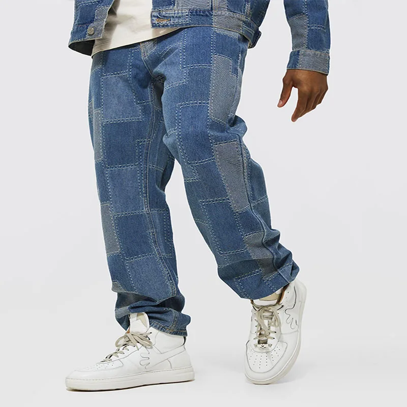 New Good Quality Straight Mens Jeans Pants 100% Cotton Relaxed Fit Patchwork Fashion Casual Men's Jeans