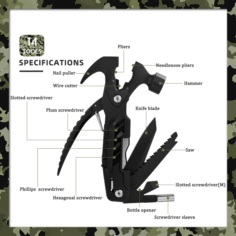 Новое поступление, многофункциональный молоток из нержавеющей стали для кемпинга, походов, выживания