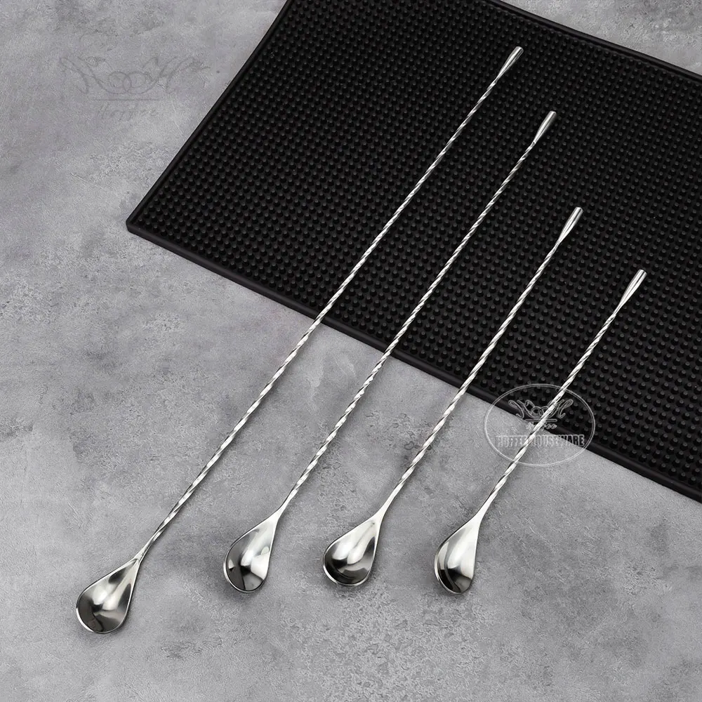 Custom Factory OEM 30 40 50cm Stainless Steel Cocktail Wine Mixing Spoon Long for Ice Cubes Mixer Teardrop Twisted Bar Spoons