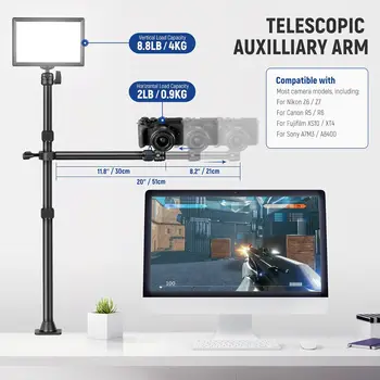 NEEWER TL253A+DS001 Table Camera Tripod with 2 Telescopic Arms, Phone Holder, Ball Heads, Screw Adapter, Table Light Stand for detail image