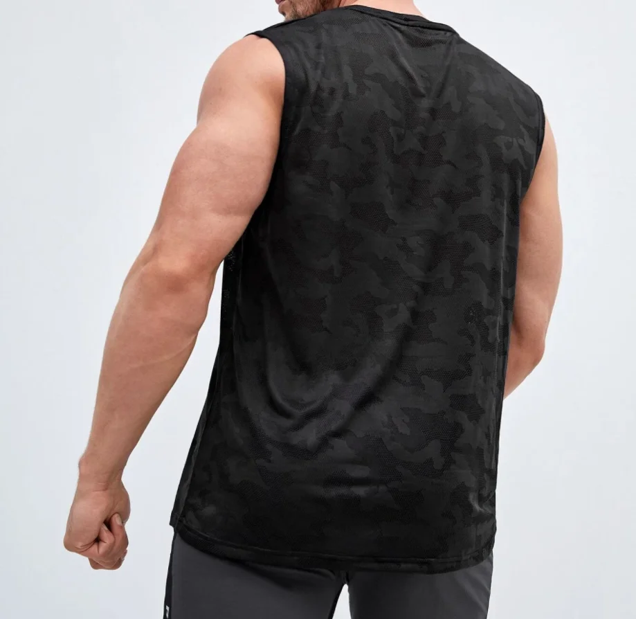 Custom Polyester Elastic Men Tank Top Camouflage Digital Print Quick