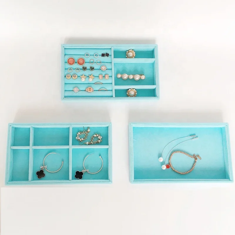 2 Vassoi Portagioie In Velluto Nero E Legno - Organizer Per Bracciali, Orecchini, Collane
