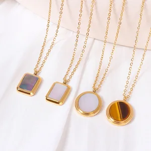 Hot Sale 18K Gold PVD Fashion Necklaces Jewelry White Shell square Coin Pendant Couple Necklaces for Women