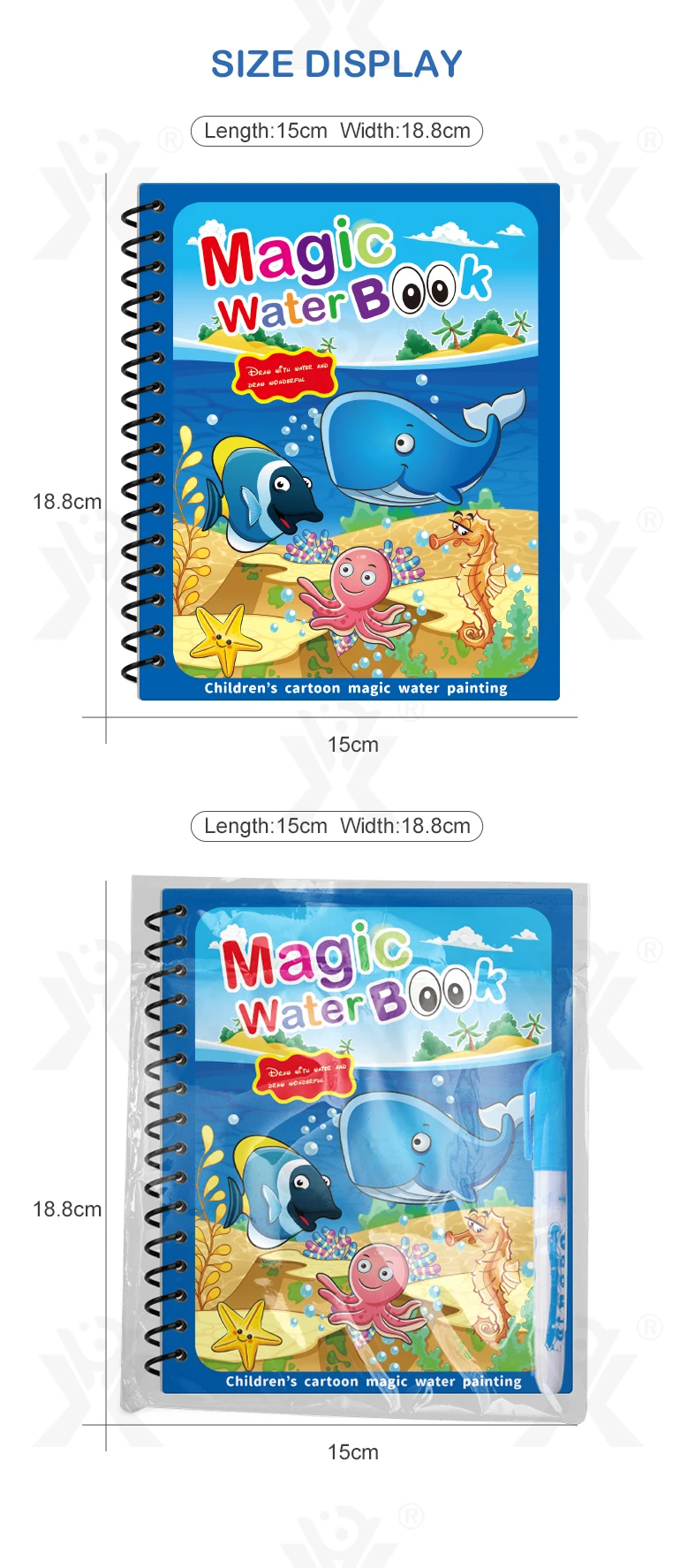 Chengji water color painting book drawing toy kids educational reusable sea world cartoon animal water painting book