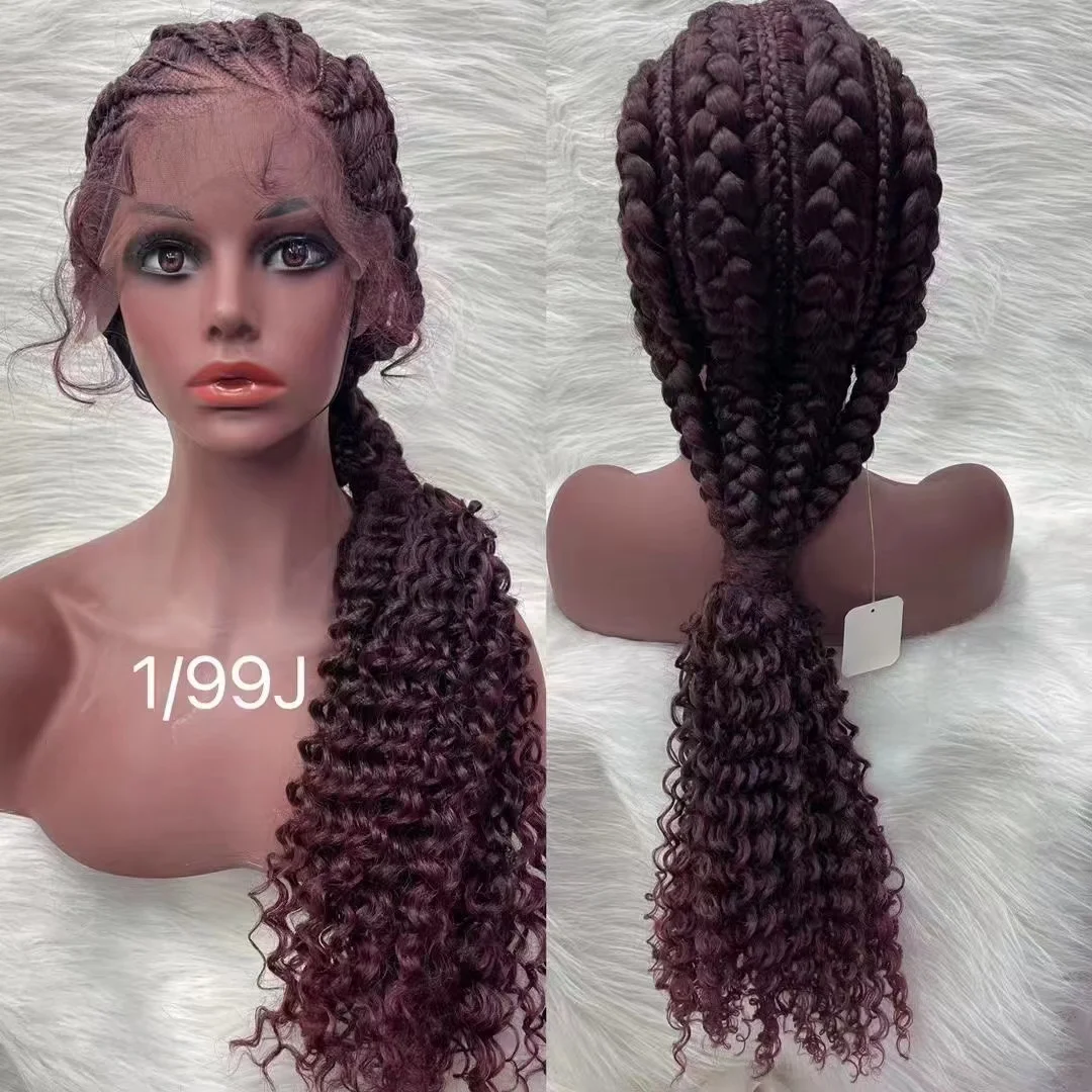 Sharopul Black 13x4 Full Lace Frontal Synthetic Braided Wigs  display picture 3