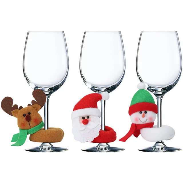 Christmas Plush Doll Wine Glass Set Santa Claus Snowman Elk Wine Glass Cover for Decorations