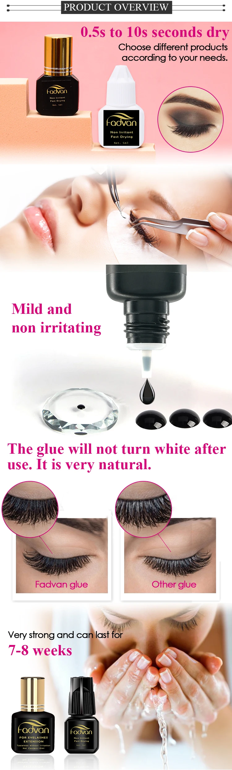 Custom Logo Long Lasting 1 Sec Fast Dry Eyelash Extension Glue